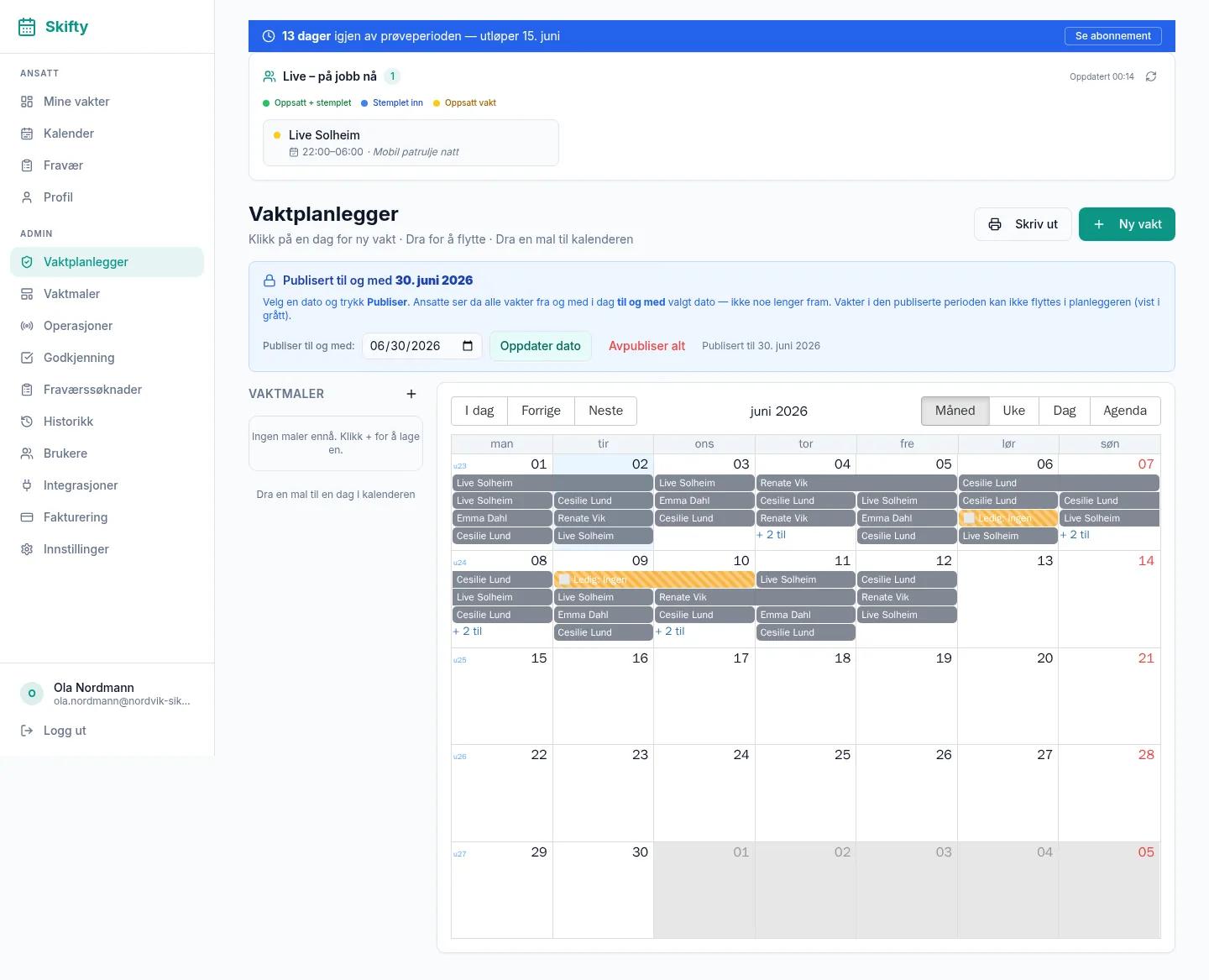Publisert vaktplan